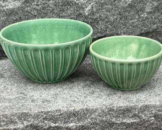 453 vintagegreenribbedceramicmixingbowl