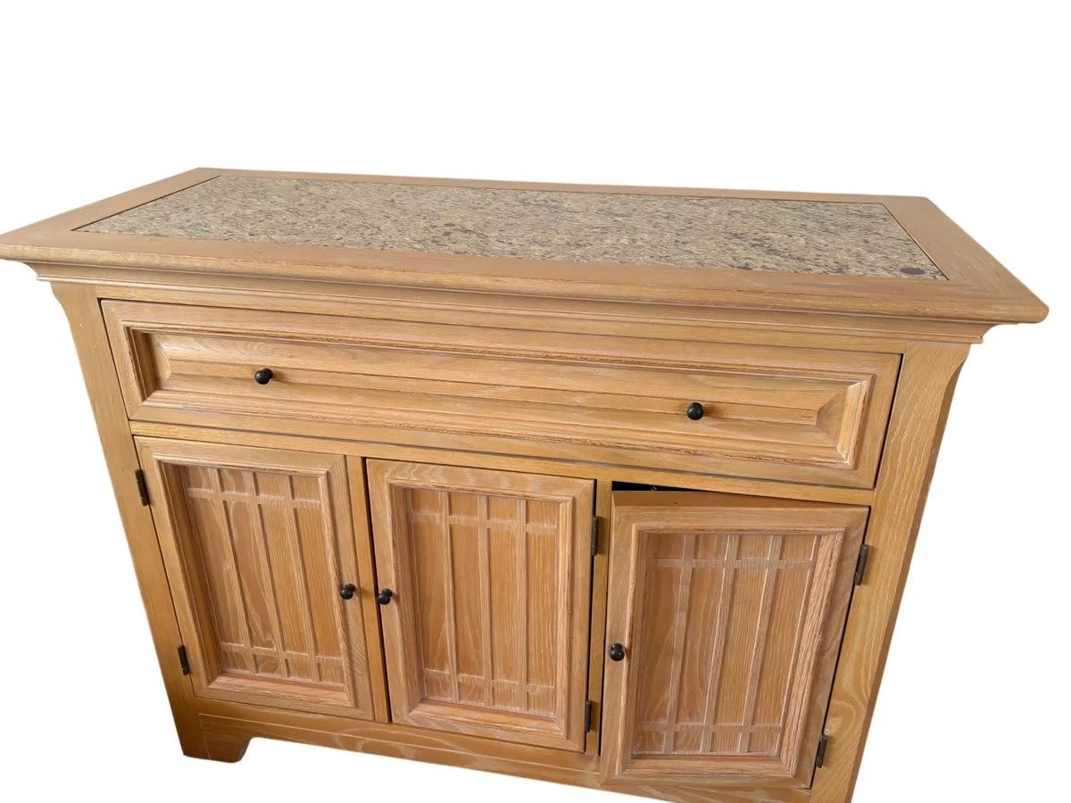 Thomasville Sideboard / Cabinet Natural Oak with Granite Top Insert