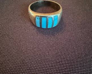 Native American Sterling Silver Turquoise Inlay Ring