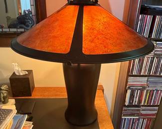 Arts and Crafts Mission Style Table Lamp with Mica Shade by Mica Lamp Co.