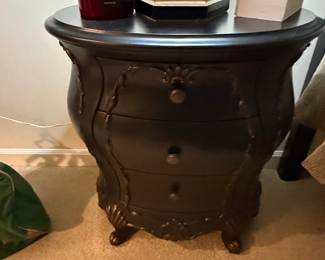 Black Bombe Style Accent Table with Three Drawers