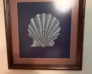 Framed Cross-Stitch Seashell Art