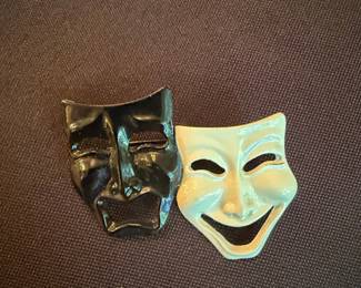 Pair of Vintage Comedy and Tragedy Masks Wall Decor