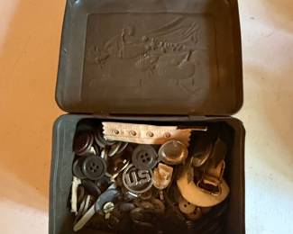 Vintage Embossed Metal Button Tin