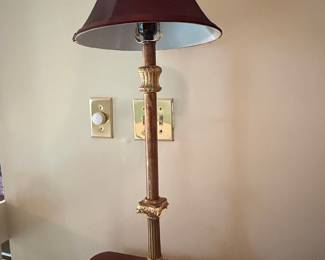 Ornate Gilt Bronze Table Lamp with Burgundy Shade
