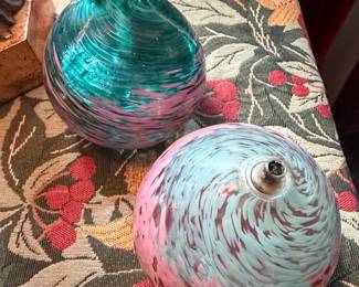 Vintage Swirl Glass Oil Lamps (Set of 2) - Teal and Pink