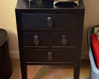 Black Lacquered Chinese Side Table with Heart-Shaped Pulls