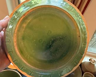 Green Glazed Stoneware Mixing Bowl