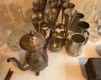 Vintage Silver-Plated Cocktail Shaker and Assorted Barware Set