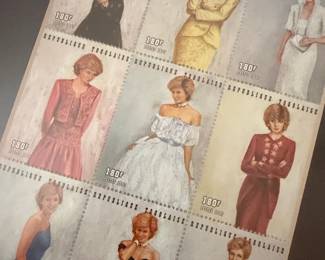 Princess Diana Royal Gowns Plate Block of 9 Stamp Issue