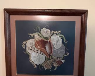 Seashell and Sand Dollar Crewel Embroidery Art