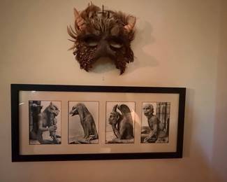 Gargoyle Architectural Detail Prints with Feathered Horned Mask