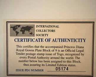 Princess Diana Royal Gowns Plate Block of 9 Stamp Issue