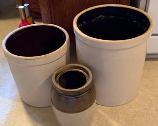 Set of 3 Vintage Stoneware Crocks