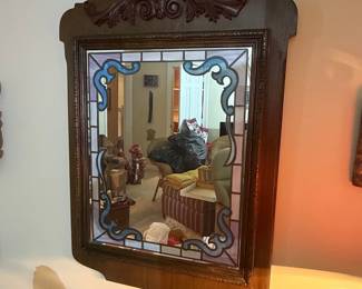 Antique Chippendale Style Mirror with Faux Stained Glass Accents