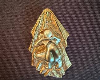 Vintage Sterling Silver Electroform Figural Pendant with Pearl and Diamond Accent