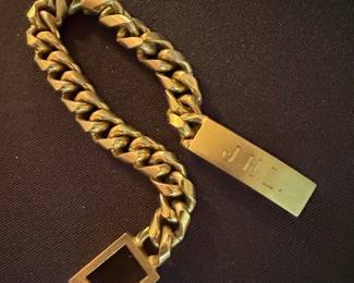 Men's Yellow Gold Plated Curb Chain Bracelet with Engraved Tag