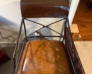 Wrought Iron and Leather Armchair