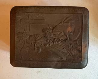 Vintage Embossed Metal Button Tin