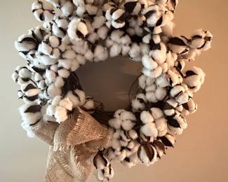 Cotton Boll Wreath with Burlap Bow