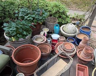 Assorted Garden Planters and Decorative Items