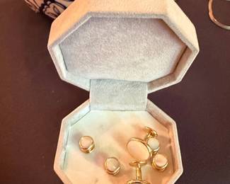 Mother of Pearl and Gold-Tone Cufflinks and Stud Set