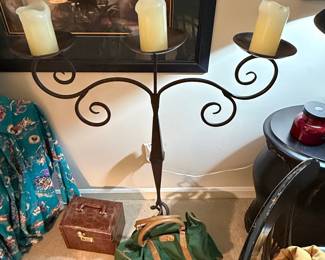 Wrought Iron Candelabra with Three Taper Candles