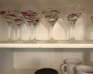 Set of 6 Pier 1 Red Swirl Martini Glasses