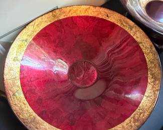 Italian Red and Gold Marbleized Art Glass Bowl