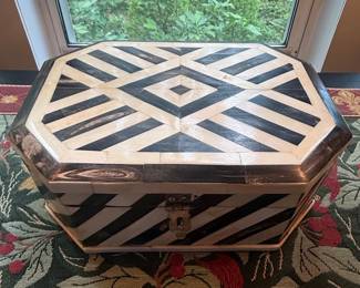 Octagonal Bone Inlay Box with Geometric Pattern