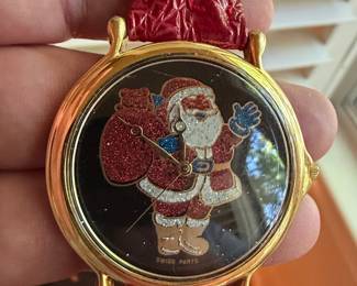 Santa Claus Themed Quartz Watch with Red Croc-Embossed Strap