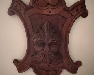 Antique Carved Wood Green Man Wall Plaque