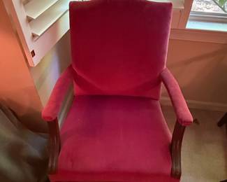 Red Velvet Upholstered Armchair