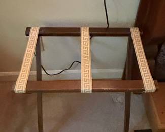 Vintage Scheibe Folding Luggage Rack with Greek Key Pattern Straps