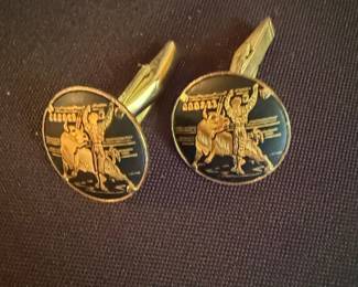Vintage Bullfighting Scene Damascene Cufflinks