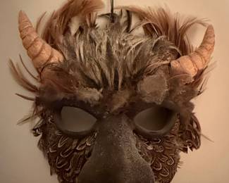 Horned Minotaur Mask with Feathers