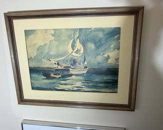 Winslow Homer Style Watercolor Painting of Sailboats
