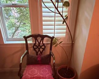 Chippendale Style Accent Chair with Floral Upholstery