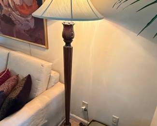 Traditional Turned Wood Floor Lamp with Acanthus Leaf Detail and Bell Shade