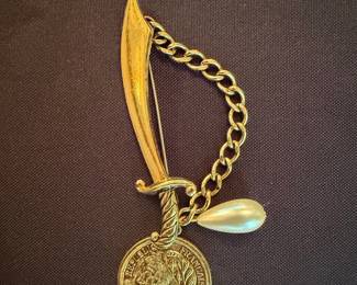 French Republic Sword and Coin Brooch with Faux Pearl