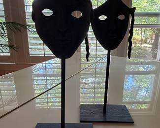 African Tribal Masks on Stands (Set of 2)