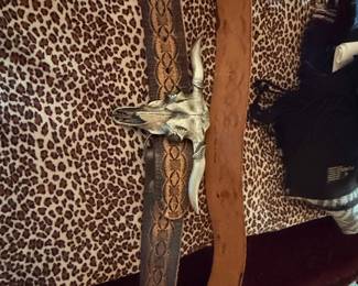 Western Belt with Longhorn Skull Buckle and Snakeskin Inlay