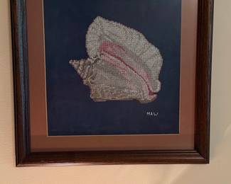 Framed Seashell Cross-Stitch Art