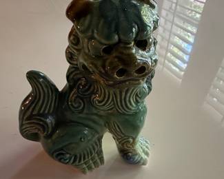 Vintage Green Glazed Ceramic Foo Dog Figurine
