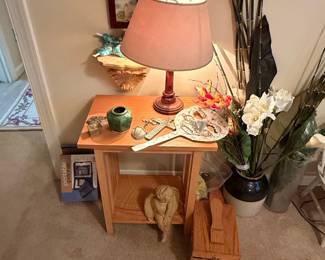 Wooden Side Table with Assorted Decorative Items