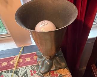 Art Deco Table Lamp with Green Jade-like Base and Copper Shade