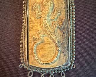 Lizard Pendant with Beaded Border
