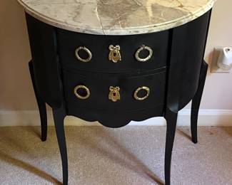 Louis XV Style Black Lacquered Walnut Demilune Chest of Drawers with Marble Top
