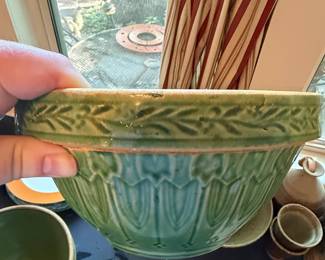 Green Glazed Stoneware Mixing Bowl