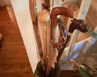 Collection of Decorative Carved Walking Sticks